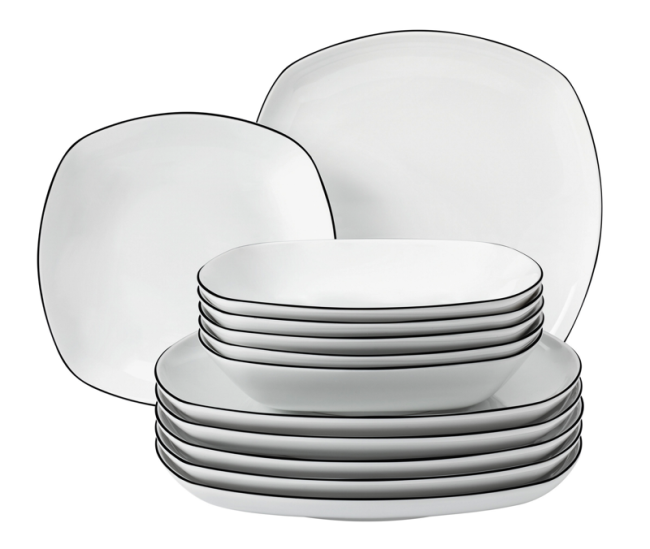 Seltmann Weiden Lido Tafelservice 12-teilig eckig Black Line